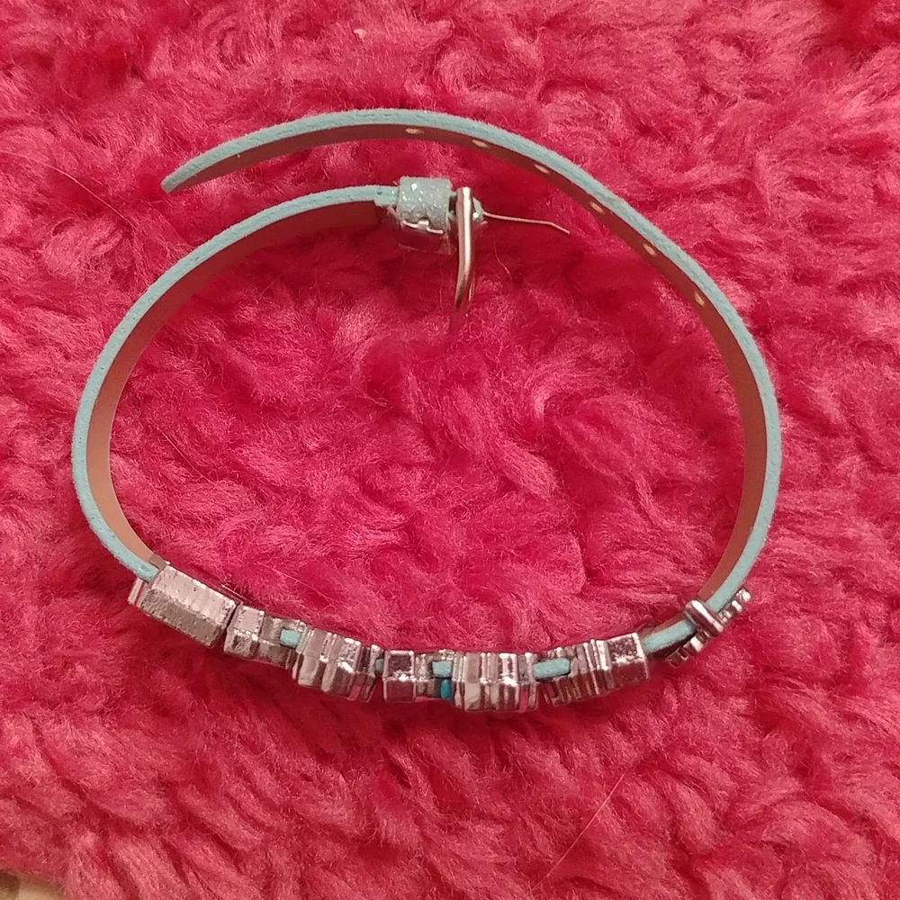 Girls Blue Sparkly Emma Silver Name Plate Bracelet